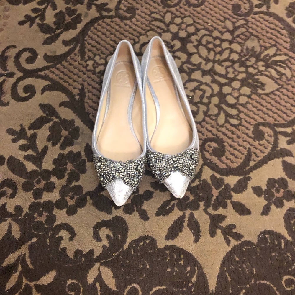 Tory Burch NIB Esme Jeweled Gray Flats 7.5M - Picture 5 of 16